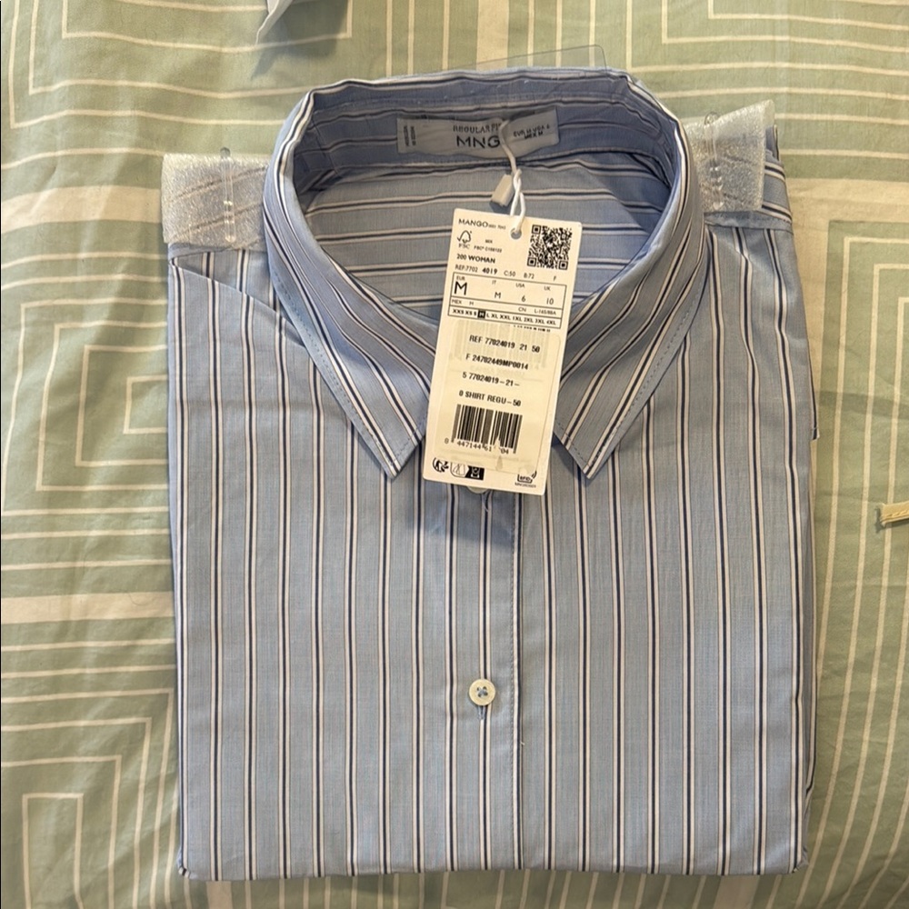 Mango womans Light Blue Striped Dress Shirt